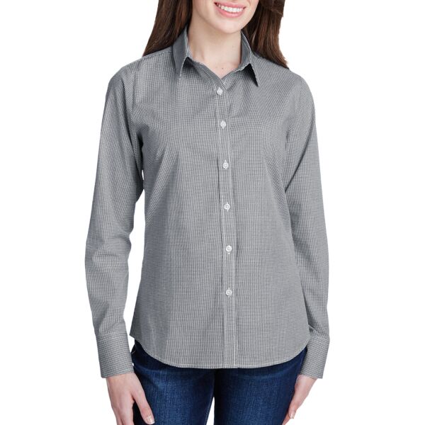 Women's Microcheck Gingham Short Sleeve Cotton Dress Shirt Thumbnail